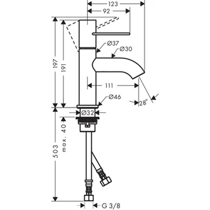 AXOR Uno Single lever basin mixer 70 with loop handle and waste set 38021820