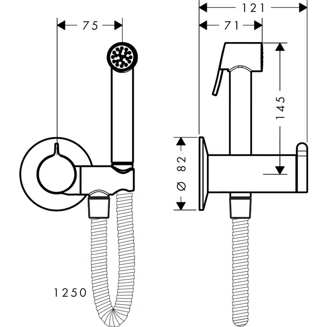 29242XXX AXOR Bidette Showers Bidette hand shower 1jet round for mixed water with shower holder and shower hose 1.25 m
