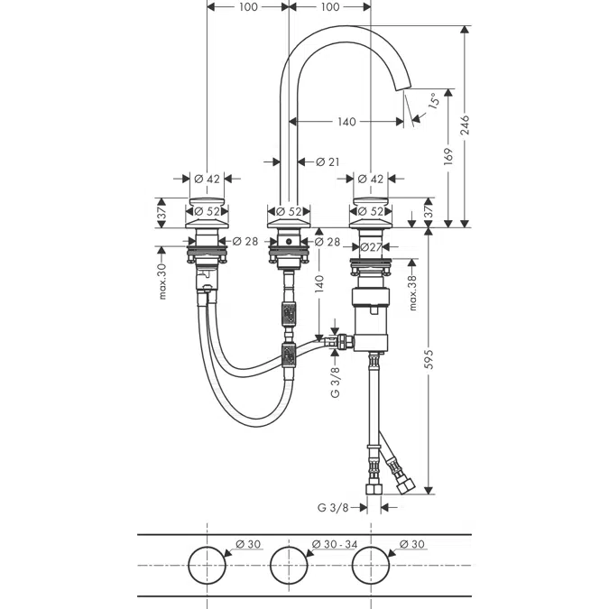 BIM objects - Free download! AXOR One 3-hole basin mixer Select 170 ...