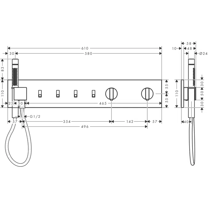 AXOR ShowerComposition Thermostatic module 610/110 for concealed installation for 4 functions