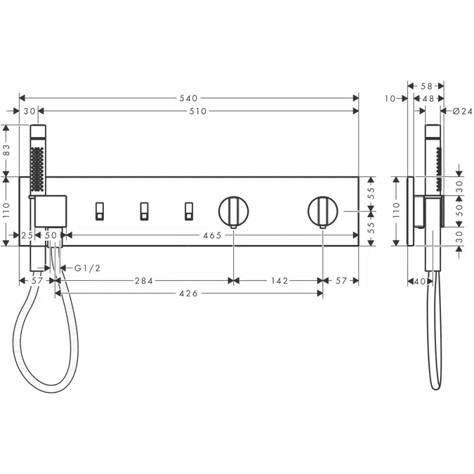 AXOR ShowerComposition Thermostatic module 540/110 for concealed installation for 3 functions