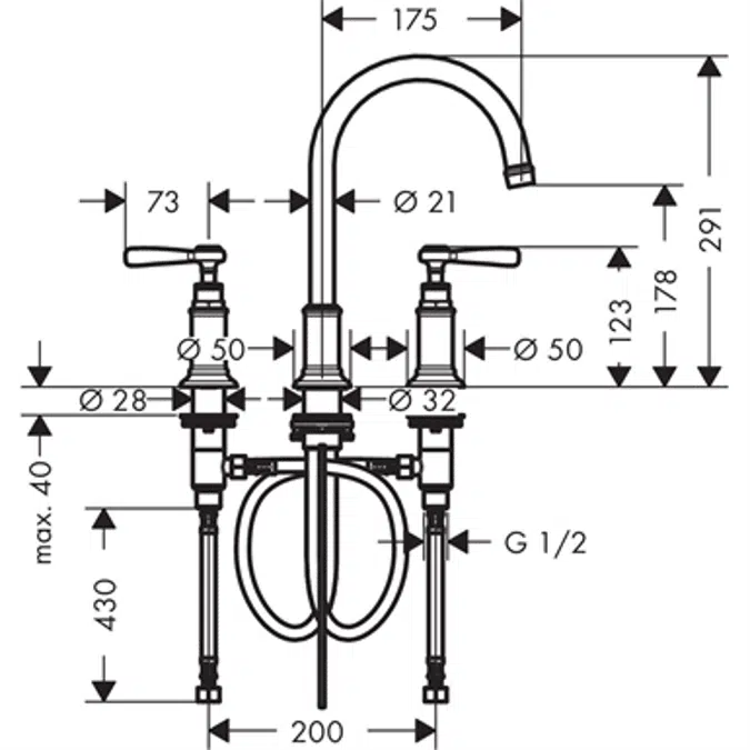 AXOR Montreux 3-h.bas.mix.180 lev.hdl.chr.