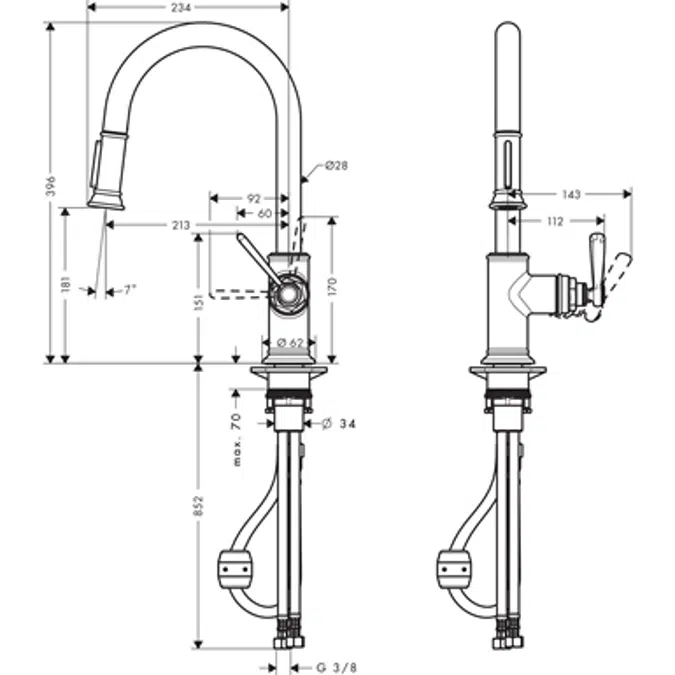 AXOR Montreux Single lever kitchen mixer 180 with pull-out spray 16581800