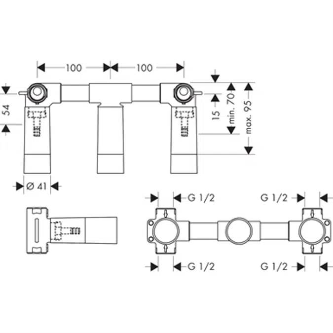 AXOR 3-hole basin mixer basic set wall