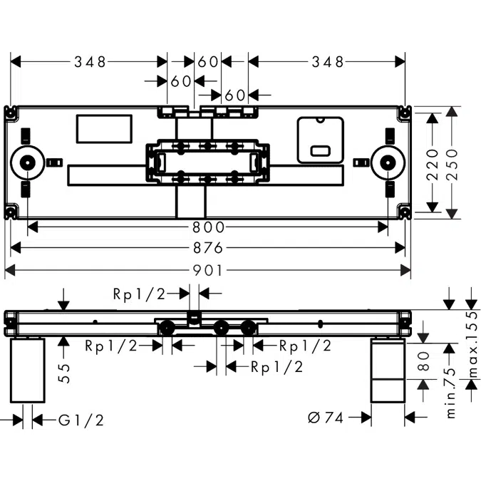 12922XXX AXOR ShowerSolutions Basic set for ShowerHeaven 1200/300 4jet with light module