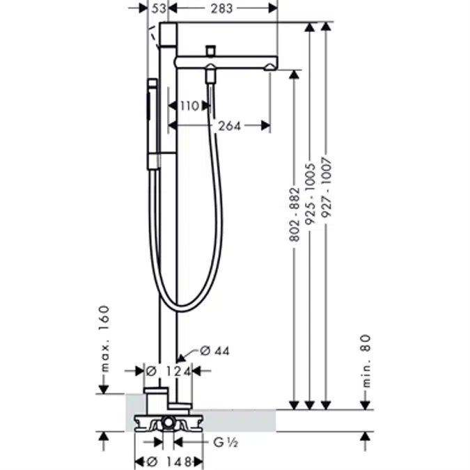 AXOR Uno Single lever bath mixer floor-standing with zero handle 45416820