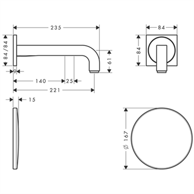 AXOR Citterio Elektronik-Waschtischmischer Unterputz für Wandmontage mit Auslauf 221 mm 39118000