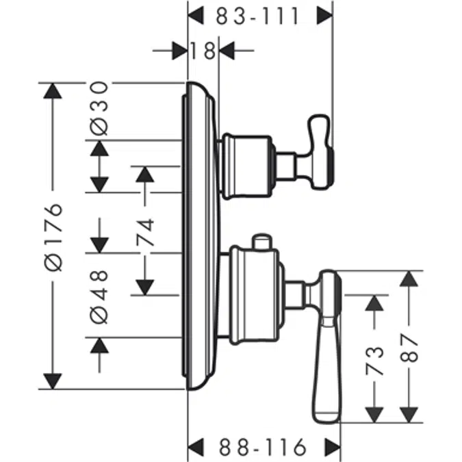 AXOR Montreux Thermostat for concealed installation with lever handle and shut-off valve 16801820