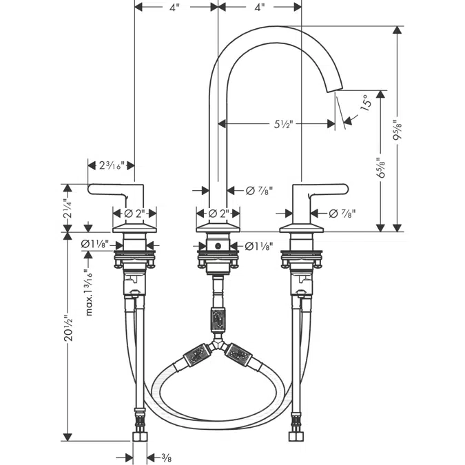 48050USA AXOR One 3-hole basin mixer 170 without waste set