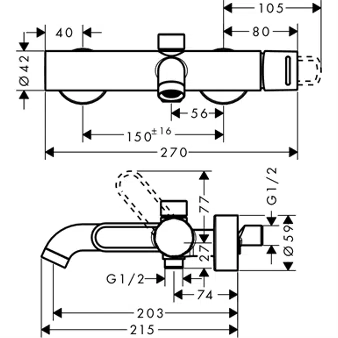 AXOR Uno Single lever bath mixer for exposed installation with loop handle 38421820