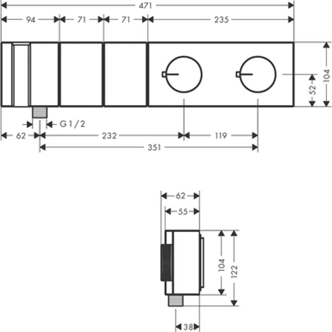 AXOR Edge Thermostatmodul Select 470/100 für 2 Verbraucher Unterputz 46700007