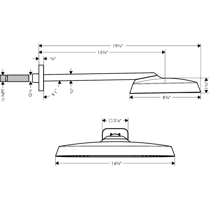 39748USA AXOR Citterio Next Overhead shower 370 1jet 2.5 GPM with shower arm