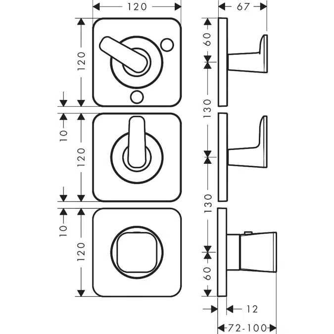 49710XXX AXOR Citterio C Thermostatic module 380/120 for concealed installation with escutcheons for 3 functions
