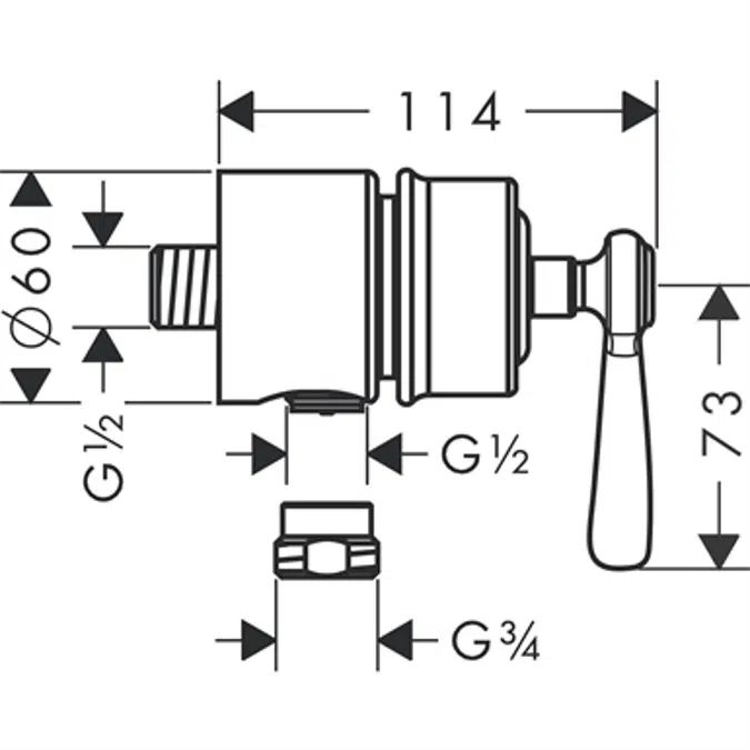 AXOR Montreux Wall outlet stop with non return valve, shut-off valve and lever handle 16883820