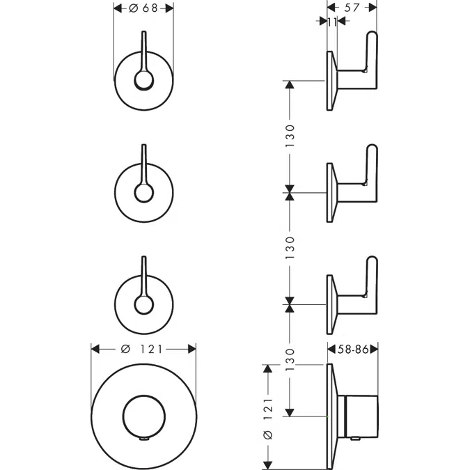 48723XXX AXOR One Thermostatic module for concealed installation for 3 functions with lever handle