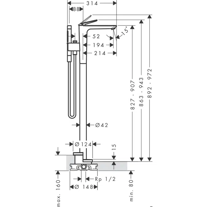 AXOR Citterio C Single lever bath mixer floor-standing - cubic cut