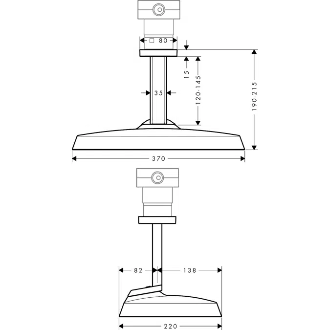 39757XXX AXOR ShowerSphere Overhead shower 370 2jet with ceiling connector