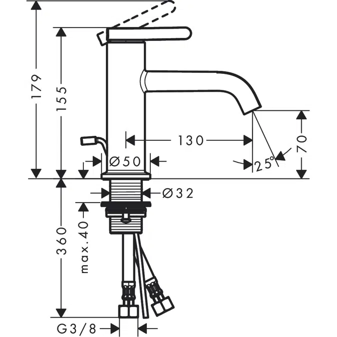 48000XXX AXOR One Single lever basin mixer 70 with lever handle and pop-up waste set