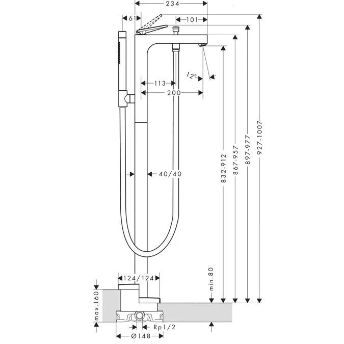 AXOR Citterio Single lever bath mixer floor-standing with lever handle - rhombic cut