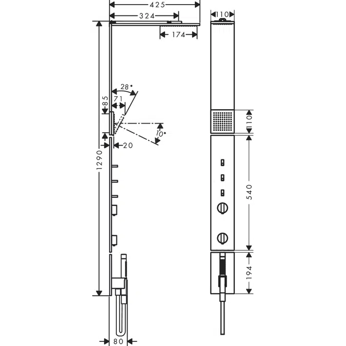 AXOR ShowerComposition Shower panel with thermostat, overhead shower 110/220 1jet and shoulder shower