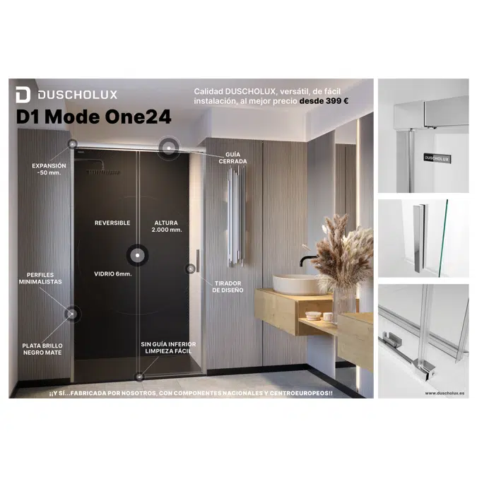 D1 Mode One24 - 1 Fixed + Slider door for shower