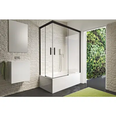 billede til D1 GravityONE - 2 Fixed + Slider twin doors for bath in a corner