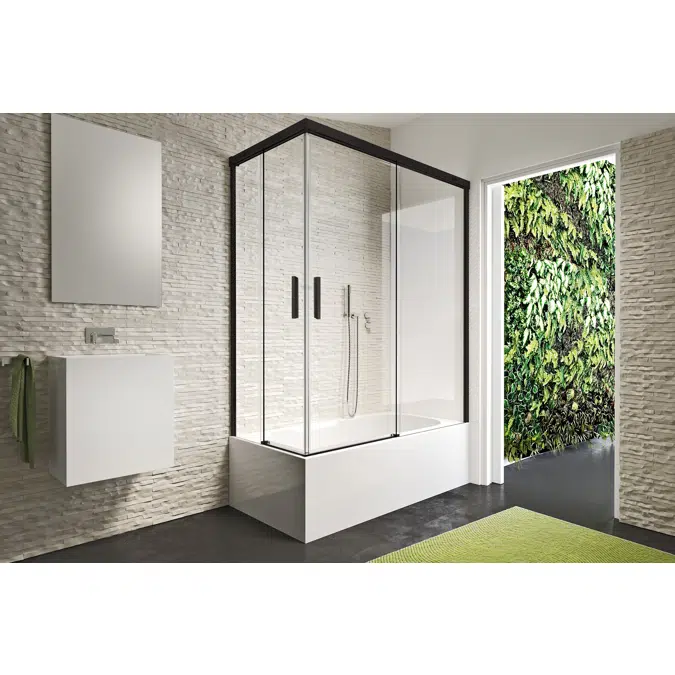 D1 GravityONE - 2 Fixed + Slider twin doors for bath in a corner