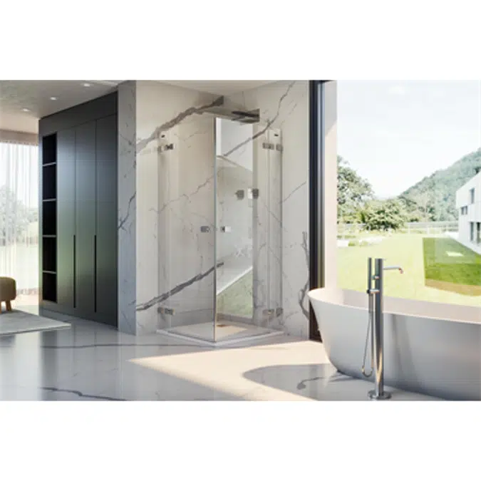 D4 Pure20 - 2 Fixed + Pivot twin doors with angle access for shower