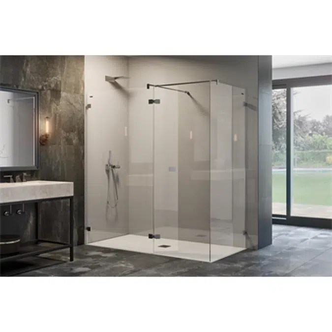 D4 Pure20 - 1 Fixed + Pivot door + side panel 90° for shower