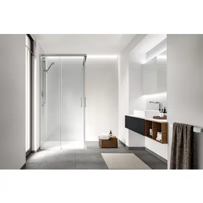 D1 GravityONE - 2 Fixed + Slider twin doors for shower in a corner图像