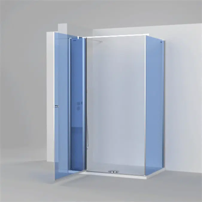 D2 Egipthia  - Combinated Angle Configuration - 1 fixed segment + 1 pivot door at 180º + side panel (90º) for shower