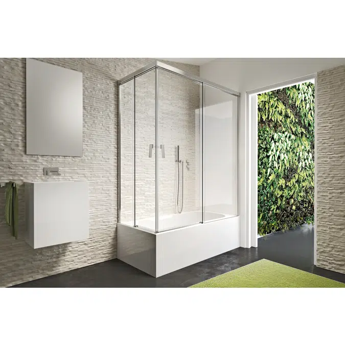 D2 Gravity - 2 Fixed + Slider twin doors for bath in a corner