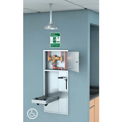 Obrázek pro GBF2250, Barrier-Free Recessed Safety Station with Drain Pan, Exposed Shower Head and Thermostatic Mixing Valve