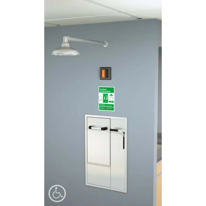 GBF2370, Recessed Safety Station With Drain Pan, Wall Mounted Exposed Shower Head, Fire-Rated Construction