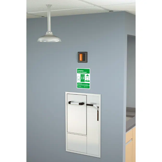 GBF2150, Recessed Safety Station with Drain Pan, Exposed Shower Head