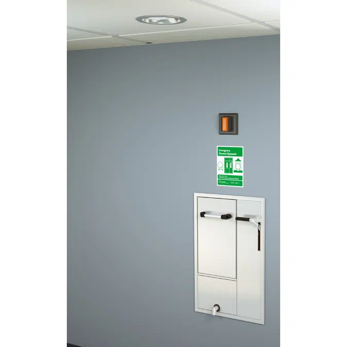 GBF2562, Recessed Safety Station with Recess Mounted Shower Head, Drain Pan and Daylight Drain, Cleanroom Construction, Type 316 Stainless Steel Construction