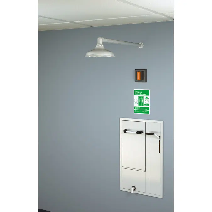 GBF2372, Recessed Safety Station with Wall Mounted Exposed Shower Head, Drain Pan and Daylight Drain, Fire-Rated Construction