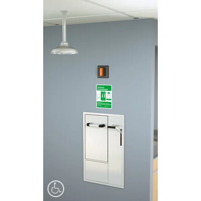 GBF2550, Recessed Safety Station with Drain Pan and Exposed Shower Head, Cleanroom Construction, Type 316 Stainless Steel