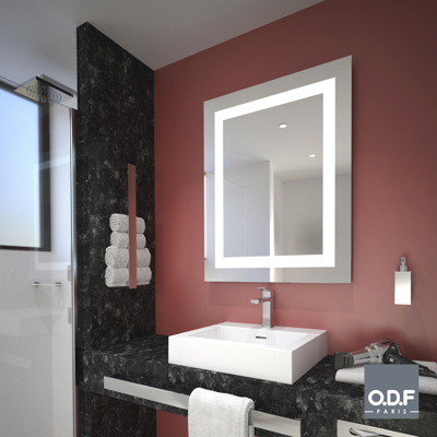 afbeelding voor Mirror with integrated rectangular LED light band and defogger 70 x 90cm