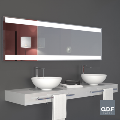 Image for Mirror with 2 integrated horizontal LED light bands and defogger 198 x 65cm