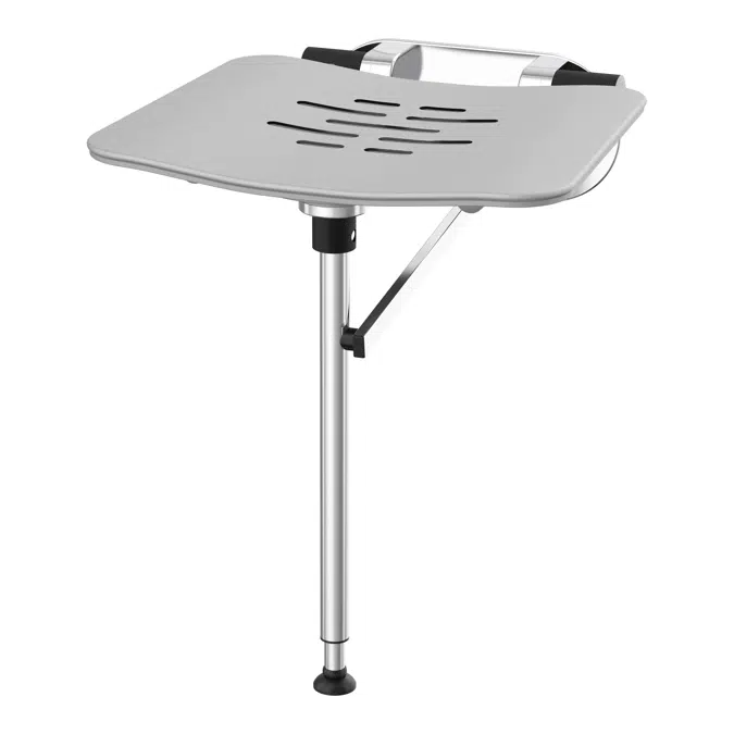 Wall mounted folding shower seat with support