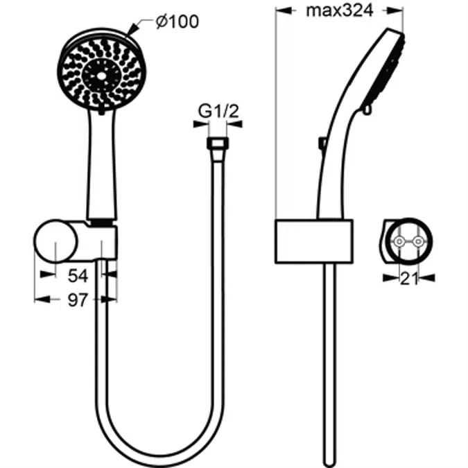 AQUA - Shower set Hand shower 3 jets - Ø 10 cm