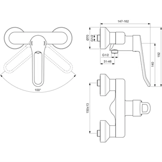 CERAPLUS SHOWER MIXER EXPOSED CHROME H/LOOP CH2