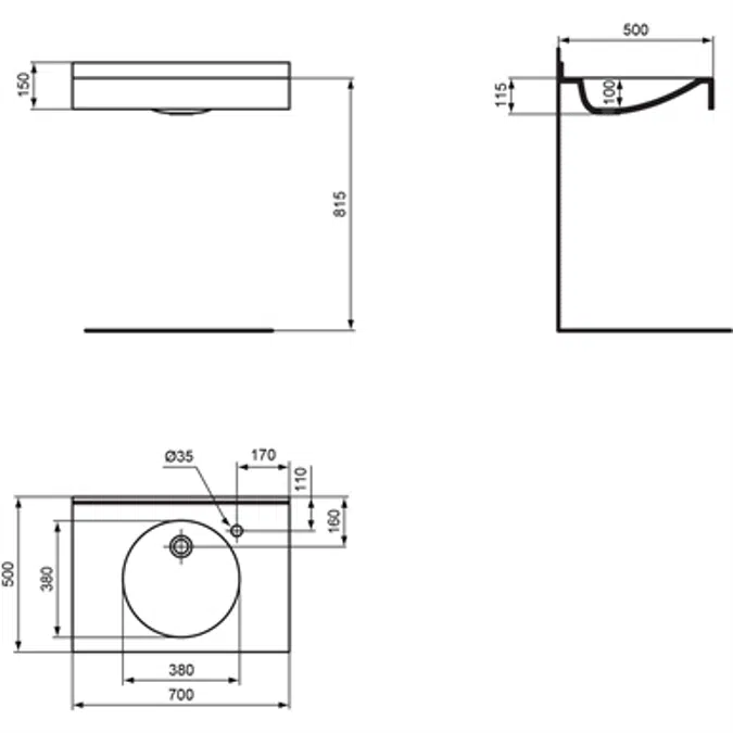 MATURA - Sink plan 70 x 50 cm