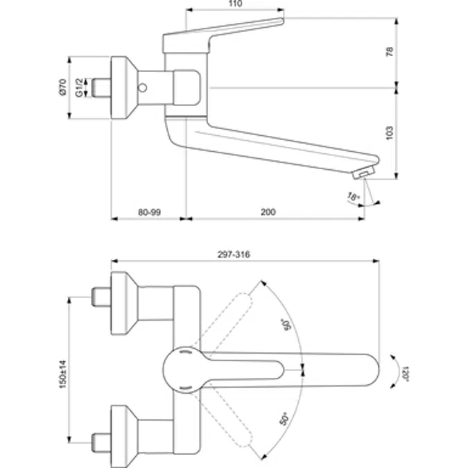 CERAPLUS BASIN MIXER EXPOSED SPOUT/200 H/STD CH2