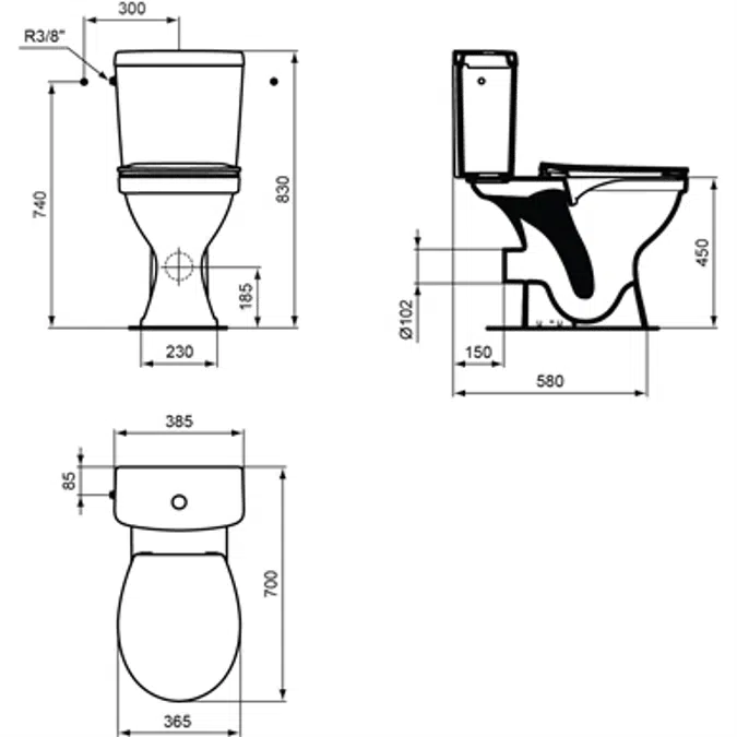 ULYSSE - Raised bowl without flange horizontal outlet