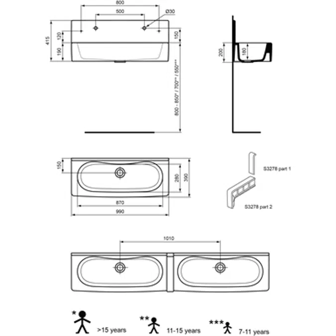 CONTOUR 21 - Backsplash for washbasin