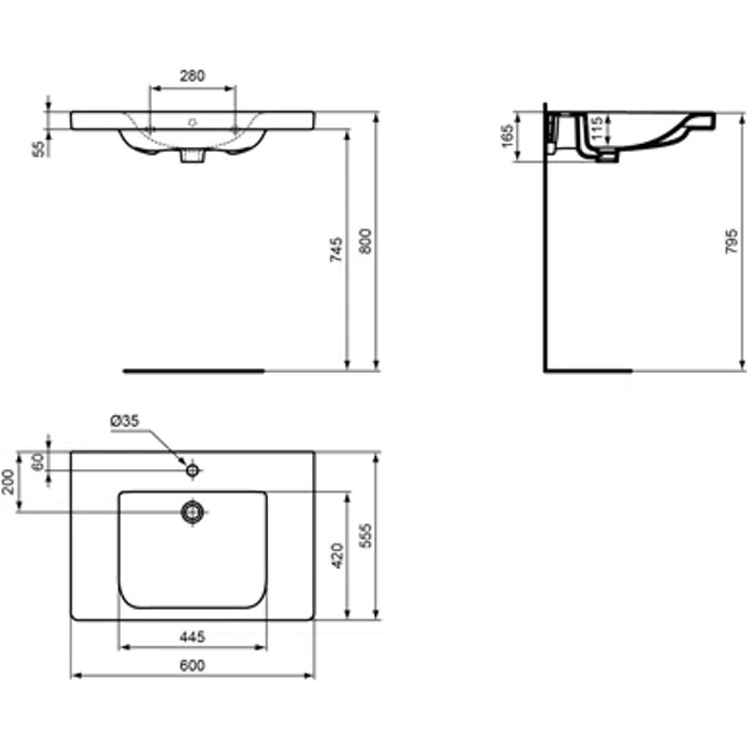 SANIS -  Sink plan PMR 60 x 55,5 cm