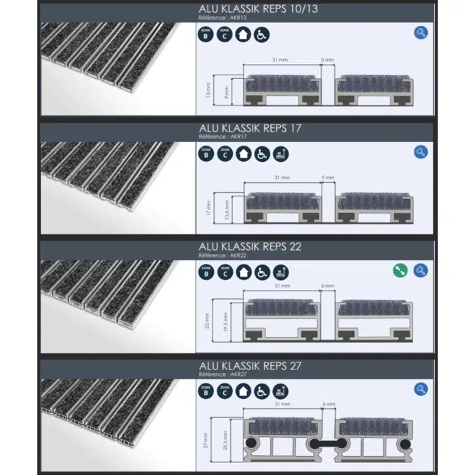 Aluminium entrance matting - Klassik Reps