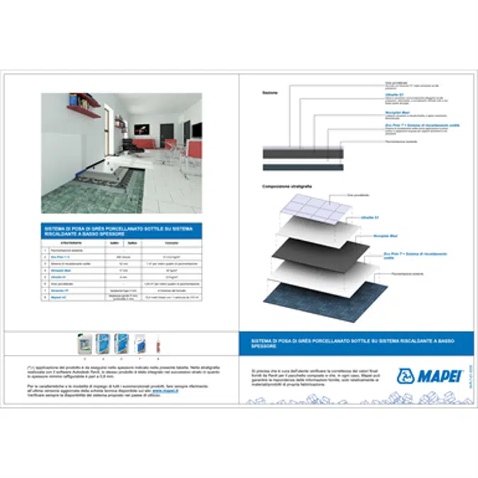 System for installing thin porcelain tiles on a compact underfloor heating system